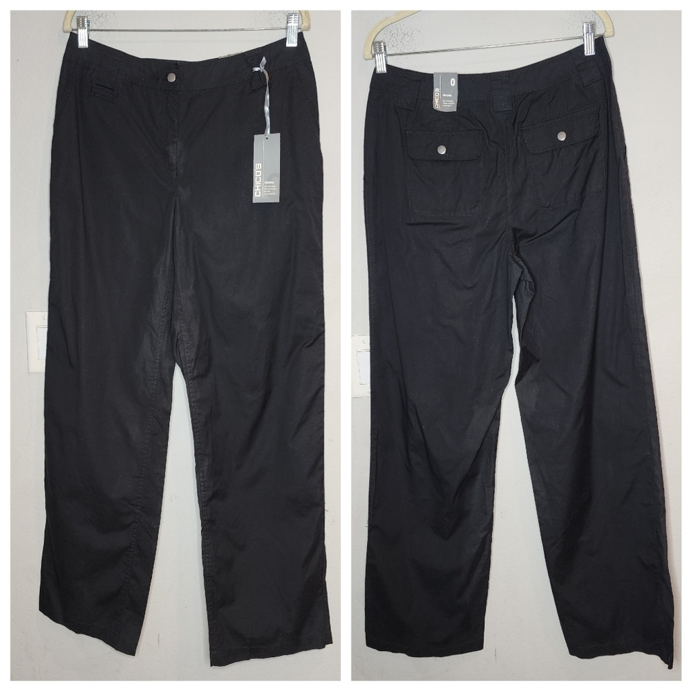 NWT Chico's 100% Cotton‎ Black Relaxed Straight Wide Pants Size 10 (1.5)